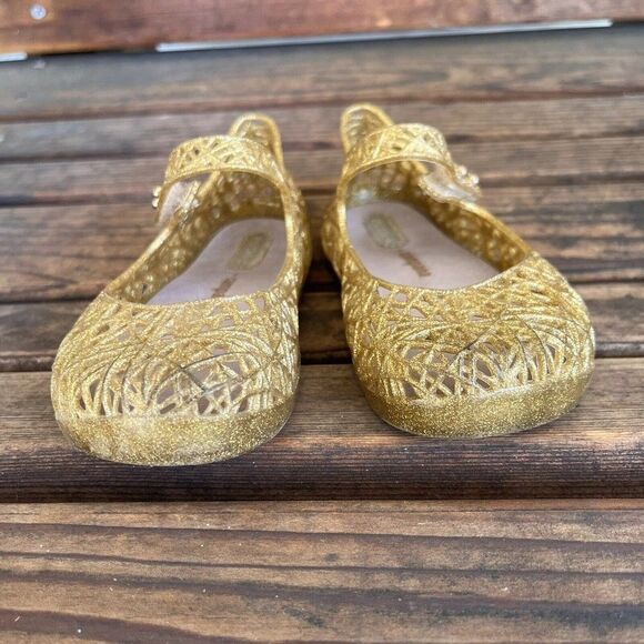 Mini Melissa + Campana Gold Glitter Zig Zag Mary Jane Shoes Toddler Girls Size 9 - Picture 6 of 12